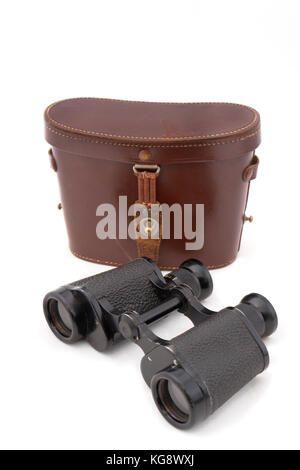 British army field binocular of the pre-war (WW2) time. With path on white background. Used in WWII by British officers. Stock Photo