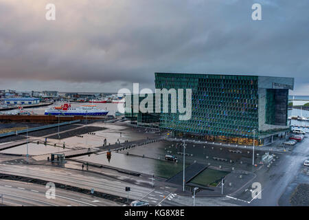 Harpa Concert Hall in Reykjavik Iceland during Sunset Stock Photo