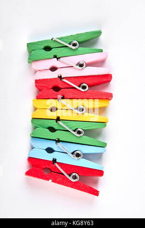 Collection of colored clothes pegs. Stock Photo