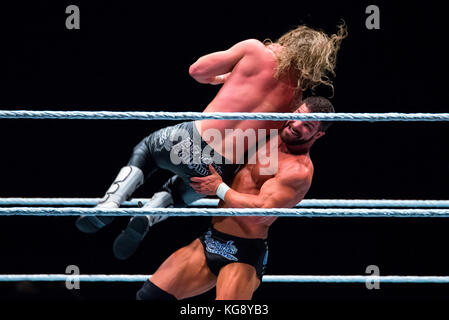 BARCELONA - NOV 4: The wrestlers Bobby Roode (aka Glorious) and Dolph Ziggler in action at WWE Live at the Palau Sant Jordi on November 4, 2017 in Bar Stock Photo