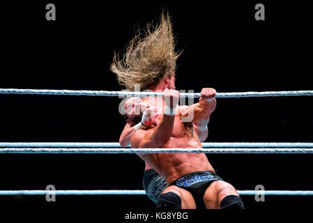 BARCELONA - NOV 4: The wrestlers Bobby Roode (aka Glorious) and Dolph Ziggler in action at WWE Live at the Palau Sant Jordi on November 4, 2017 in Bar Stock Photo