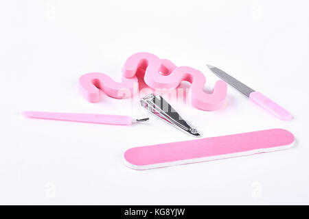 Set for pedicure tools, white background. Stock Photo