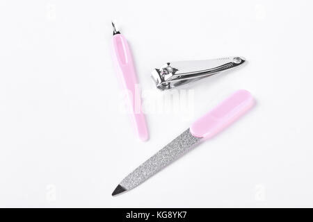 Tools for manicure, white background. Stock Photo