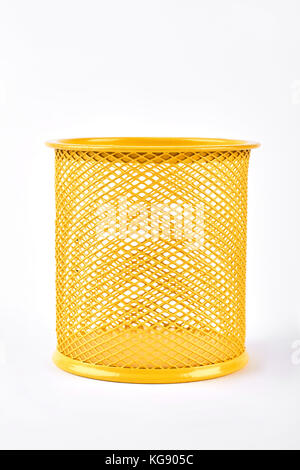 Yellow metal pot for markers. Stock Photo