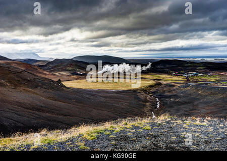 Hverir geothermal area near Myvatn Iceland with clouds and sky a Stock Photo