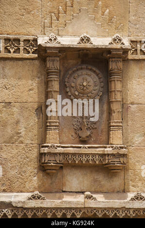 Carving details on eastern gate of Champaner Fort, located in UNESCO protected Champaner - Pavagadh Archaeological Park, Gujarat, India Stock Photo