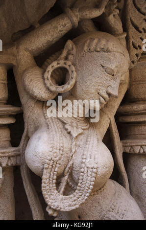 Carved idols on the inner wall of Rani ki vav, an intricately constructed stepwell on the banks of Saraswati River.  Patan, Gujarat, India. Stock Photo