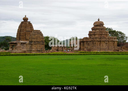 Sangameshvara, Jambulinga and Galaganatha  back view,  Pattadakal temple complex, UNESCO World Heritage site, Karnataka, India Stock Photo