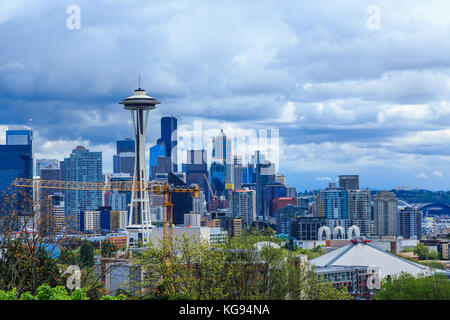 Landmark tower in the midst of downtown Seattle office towers Stock Photo