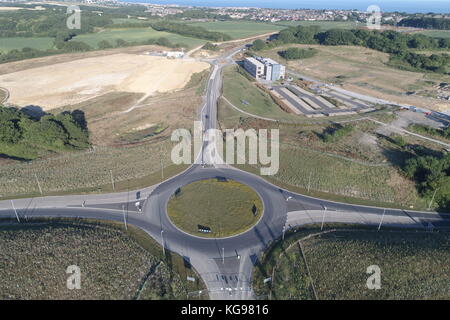 aerial view of road building and civil engineering project in East Sussex Stock Photo