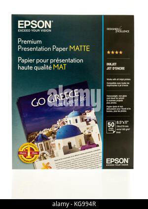 Winneconne, WI - 1 November 2017:  A package of Epson premium presentation matte paper on an isolated background. Stock Photo