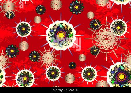 Seamless pattern with flowers in vintage style. Vector textile background in red. Vector pattern for fabric. Floral red background. Stock Vector