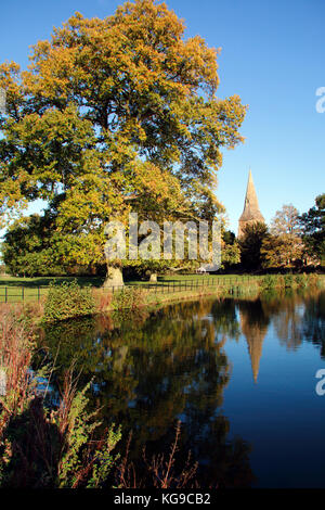 Autumn trees in the grounds at Broughton Castle near Banbury, Oxfordshire Stock Photo
