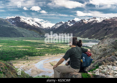 Views along the trail of Laguna de los Tres to Mt. Fitz Roy Stock Photo