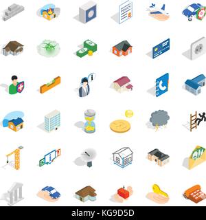 Building icons set, isometric style Stock Vector