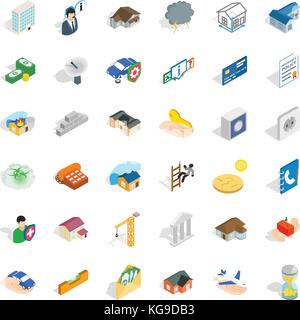 Brick icons set, isometric style Stock Vector