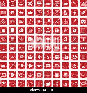 100 analytics icons set grunge red Stock Vector