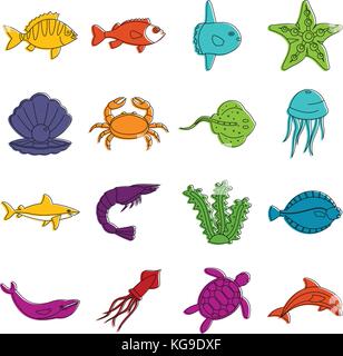 Sea animals icons doodle set Stock Vector