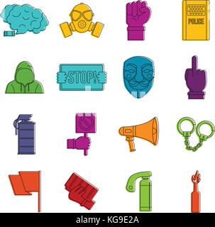 Protest icons doodle set Stock Vector