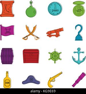 Pirate icons doodle set Stock Vector