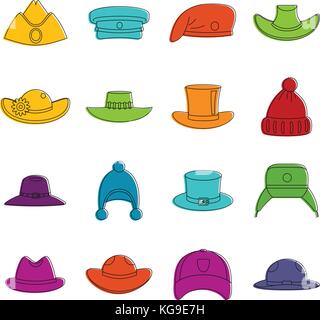 Headdress hat icons doodle set Stock Vector