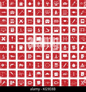 100 compass icons set grunge red Stock Vector