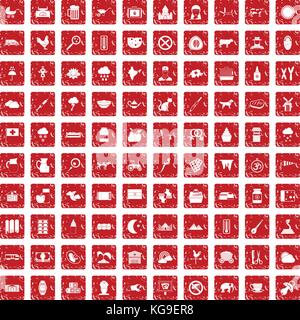 100 cow icons set grunge red Stock Vector