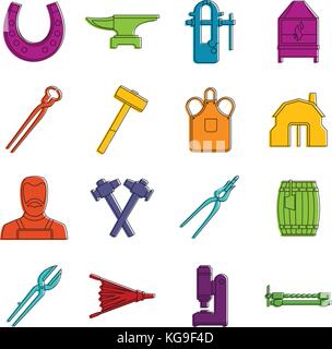 Blacksmith icons doodle set Stock Vector