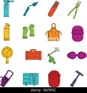Welding icons doodle set Stock Vector