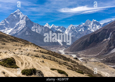 Day 7 of EBC Trek:  Hikers in the distance Stock Photo