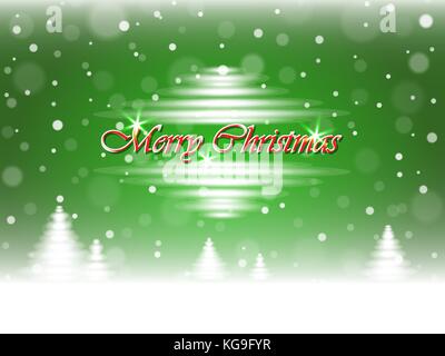 Christmas snowfall and winter forest on Merry Christmas postcard background. Vector illustration. Stock Vector