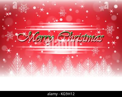 Christmas snowfall and winter forest on Merry Christmas postcard background. Vector illustration. Stock Vector