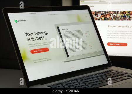 Milan, Italy - August 10, 2017: Grammarly website homepage.  Grammarly logo visible. Stock Photo
