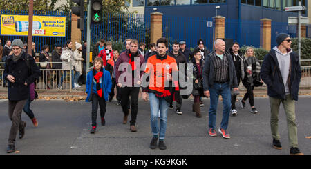 London, UK. 5th Nov, 2017. Truro City fans arriving at the The Valley for the FA Cup 1st Round game between Charlton Athletic and Truro City. Credit: David Rowe/Alamy Live News Stock Photo