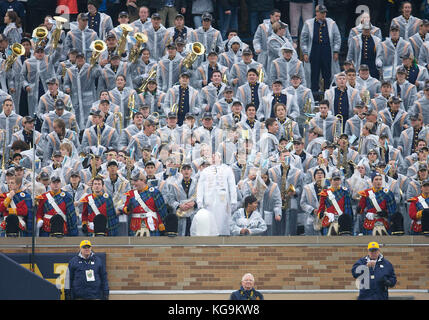 November 04, 2017: Notre Dame band during NCAA football game action between the Wake Forest Demon Deacons and the Notre Dame Fighting Irish at Notre Dame Stadium in South Bend, Indiana. Notre Dame defeated Wake Forest 48-37. John Mersits/CSM Stock Photo