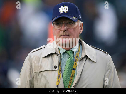 November 04, 2017: Notre Dame Athletic Director Jack Swarbrick during NCAA football game action between the Wake Forest Demon Deacons and the Notre Dame Fighting Irish at Notre Dame Stadium in South Bend, Indiana. Notre Dame defeated Wake Forest 48-37. John Mersits/CSM Stock Photo