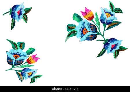 On white background beautiful embroidered flowers. Stock Photo