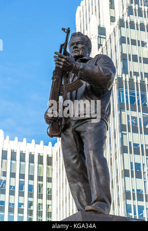 Moscow, Russia - November 2. 2017. The monument to M. Kalashnikov, designer of AK-47 on Oryzheyny lane. Stock Photo