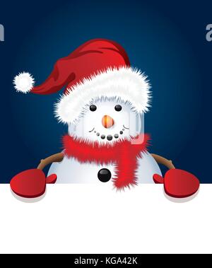 Cute Snowman Wearing Santa Hat. Vector Cartoon Illustration Stock ...