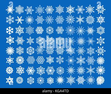 Vector Snowflakes White Isolated on Blue Stock Vector