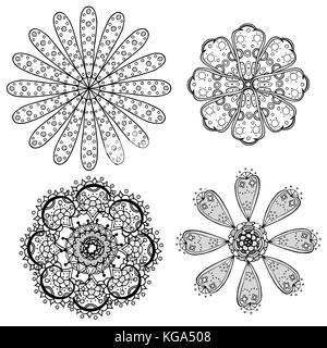 Geometric circular ornament set. Abstract black symbols. Lace mandalas. Vector illustration Stock Vector