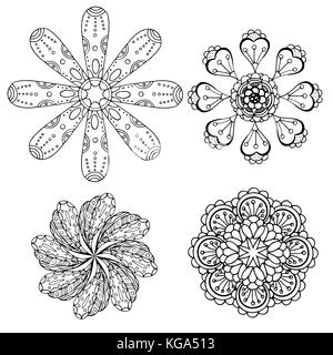 Geometric circular ornament set. Abstract black symbols. Lace mandalas. Vector illustration Stock Vector