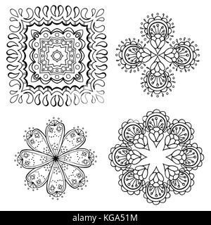 Geometric circular ornament set. Abstract black symbols. Lace mandalas. Vector illustration Stock Vector