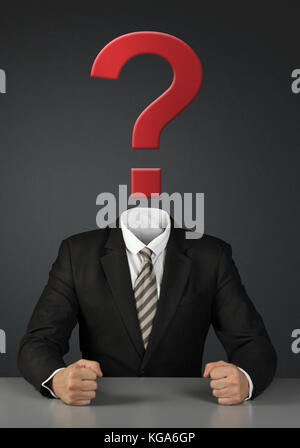 Businessman without head with question mark on dark Stock Photo