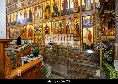 Veliky Novgorod, Russia - August 17, 2017: Interior of the Russian orthodox church. Khutyn Monastery of Saviour's Transfiguration and of St. Varlaam n Stock Photo