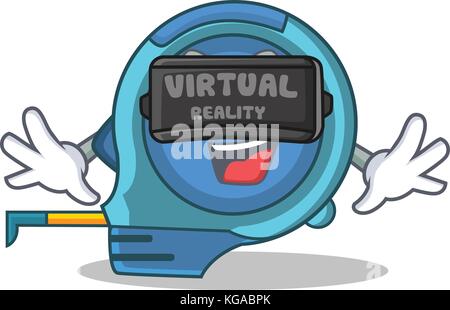 With virtual reality tape measure character cartoon Stock Vector