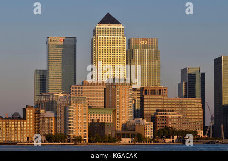 Canary Wharf, London, UK. HSBC, No.1 Canada Square, Citi and Credit Suisse office buildings all visible. Stock Photo