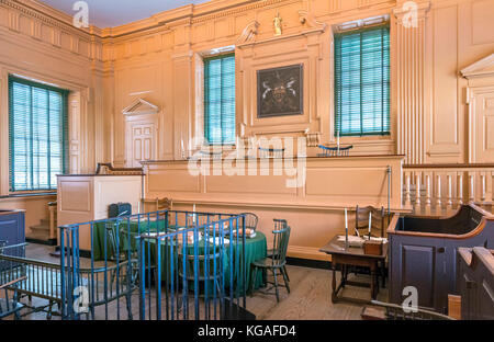 The Supreme Court courtroom in Independence Hall, Independence National Historic Park, Philadelphia, Pennsylvania, USA Stock Photo