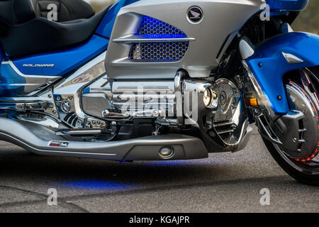 KHABAROVSK, RUSSIA - May 3, 2017: Honda Trake three-wheeled motorbike hand-assembled stands on flat ground in Khabarovsk on may 3, 2017 Stock Photo