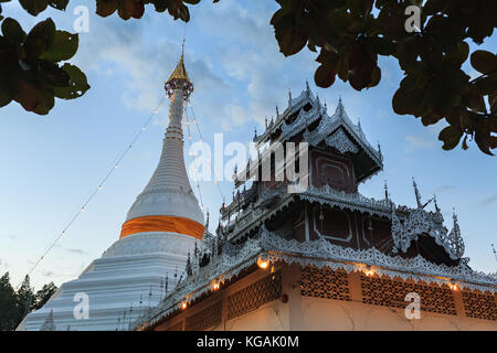 Doi Kong Moo pagoda lighted up in Mae Hong Sorn province, north of Thailand. Stock Photo